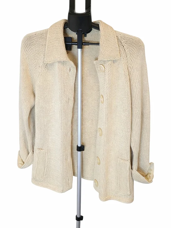 Lauren Ralph Lauren Cream Knit Button-Up Jacket - Picture 1 of 4